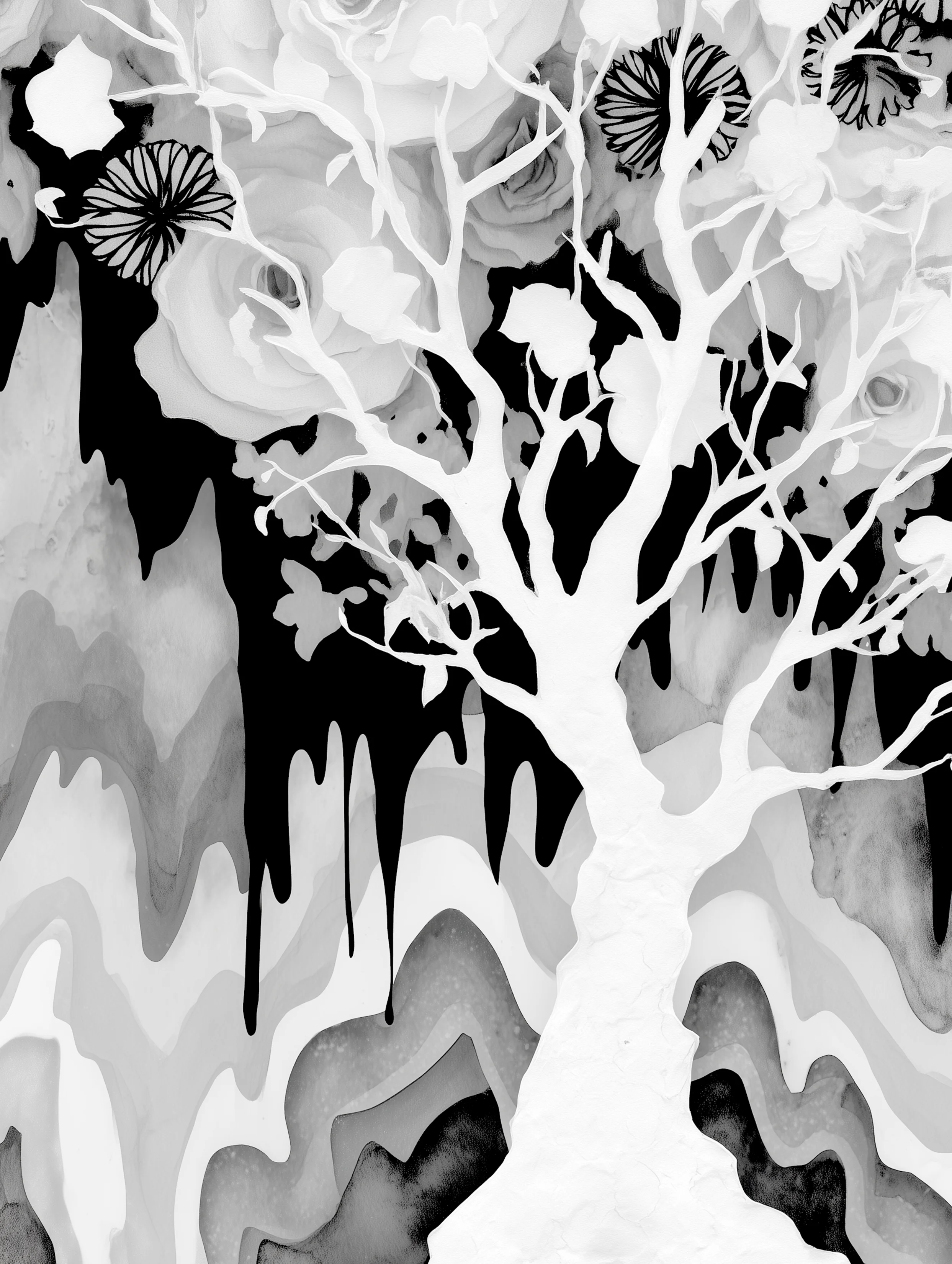 Free printable dead tree coloring page for adults featuring melting dead tree